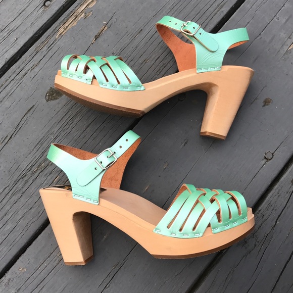 Swedish Hasbeens 39 Mint Braided Sky High Clog - Picture 2 of 8